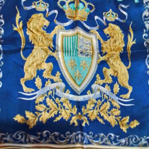 Italy 100% Silk Square Scarf Crest With Lions And Flordelie Venice Sc2 - Picture 10 of 11